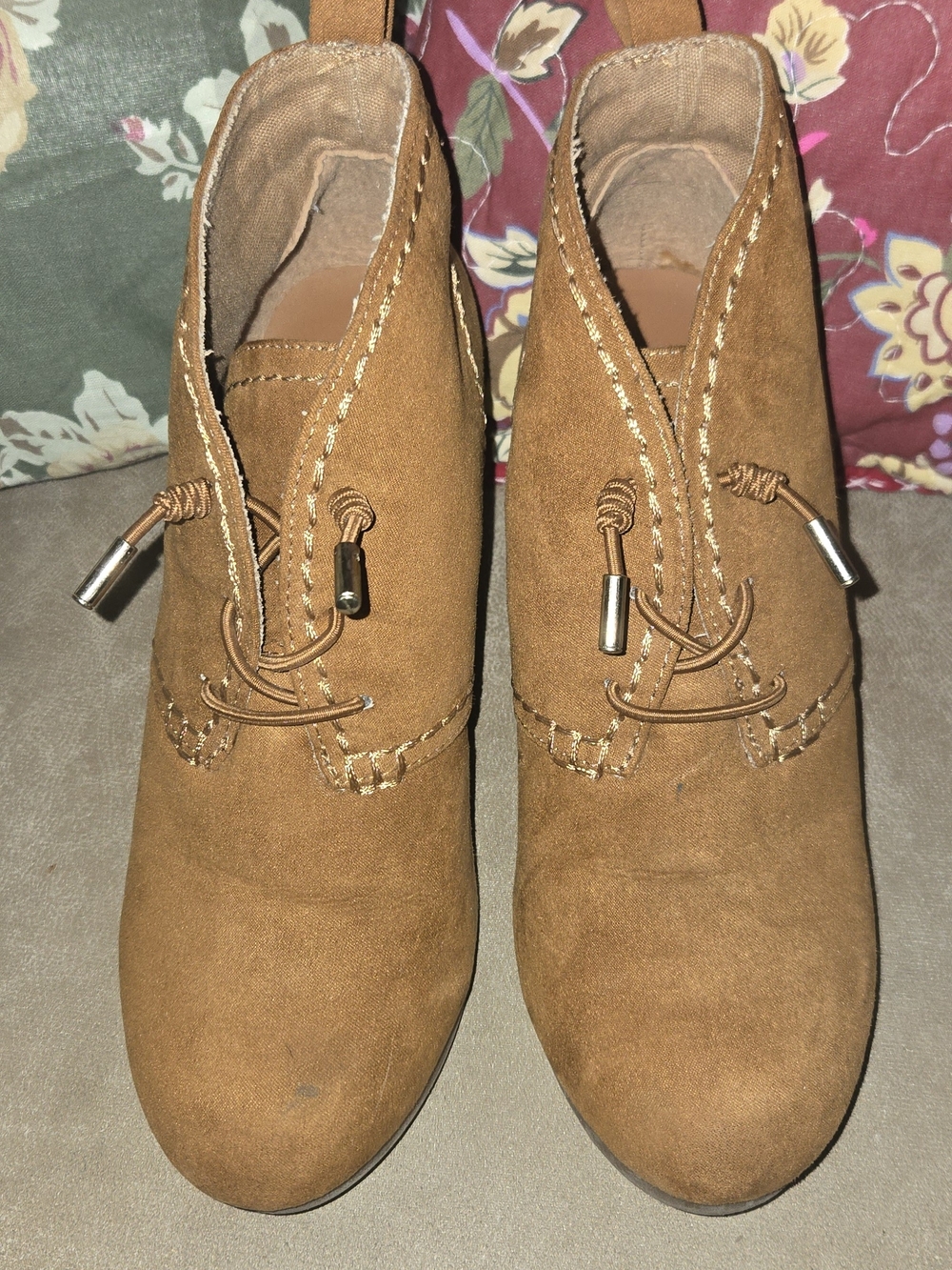 Austin Clothing Co. Tan Suede Lace-Up Heeled Ankle Boots